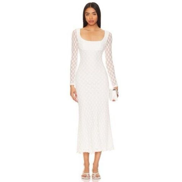 Bardot Adoni Lace Midi Dress Sheer Long Sleeves In White New with Tags Medium - Picture 1 of 10